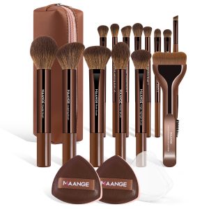 MAANGE Professional Makeup Brush Set 14PCS Flat Makeup Brush Set 2PCS Sponge Foundation Concealer Makeup Brush Set