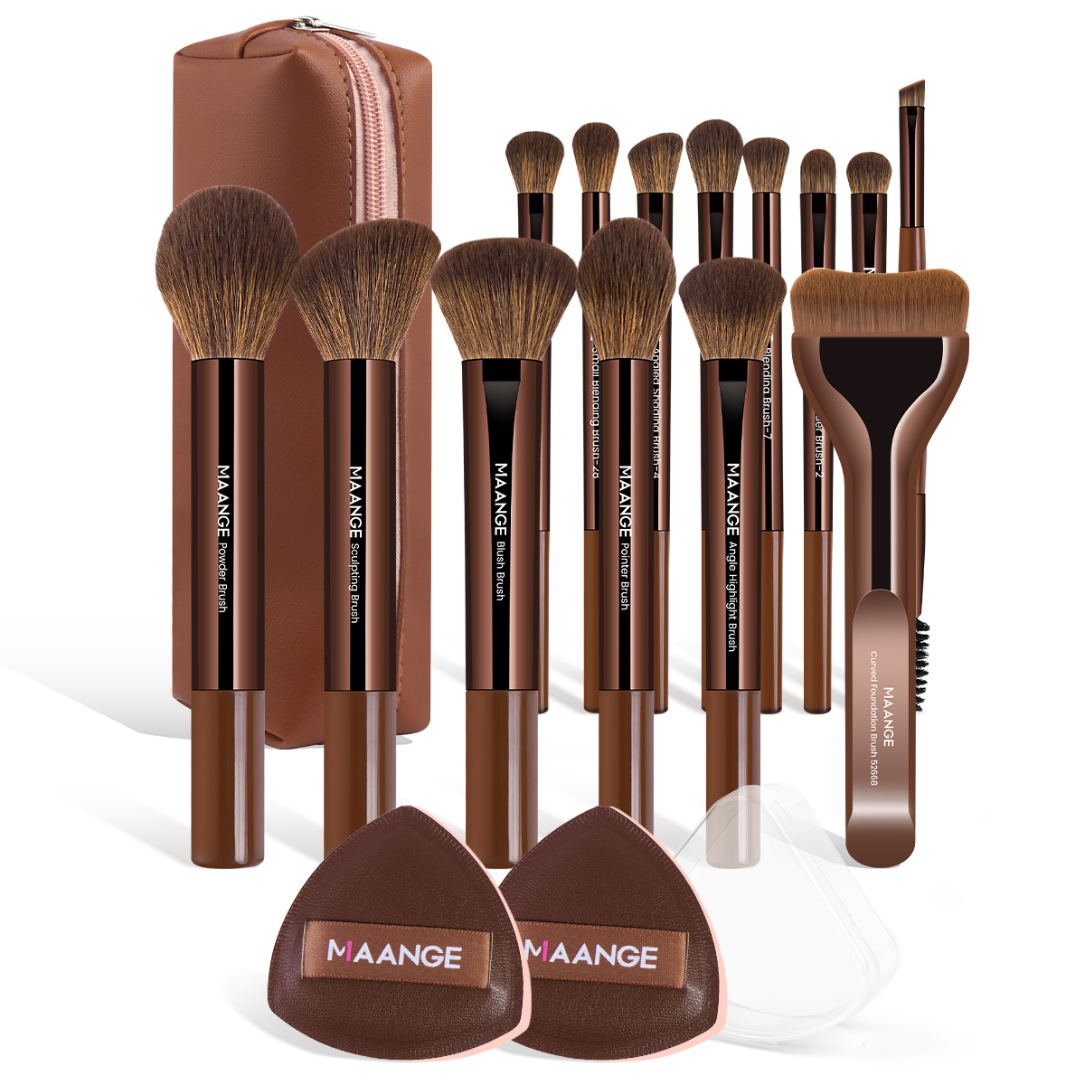MAANGE Professional Makeup Brush Set 14PCS Flat Makeup Brush Set 2PCS Sponge Foundation Concealer Makeup Brush Set - 图片 1