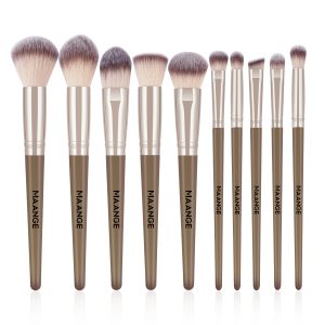 Maange Custom Logo 10pcs Makeup Brushes Foundation Brush Loose Powder Brush Eyeshadow Brush Professional Makeup Brush Set