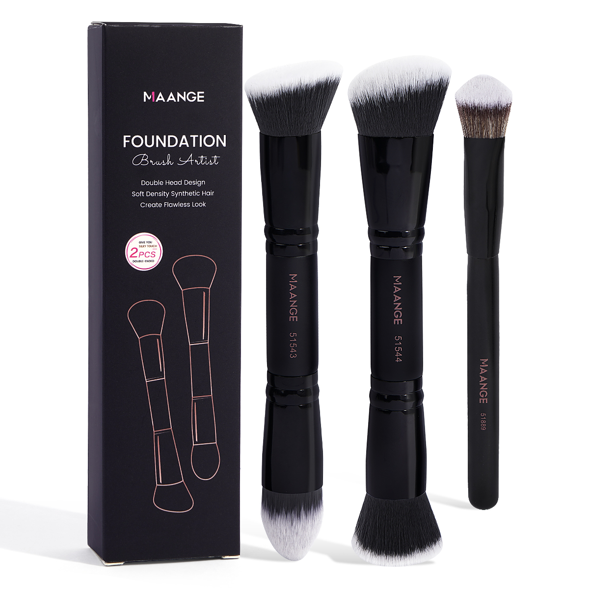 MAANGE Wholesale Custom OEM&ODM 3pcs Foundation Cosmetic Brush Professional Foundation Highlight Concealer  Makeup Brushes Set - 图片 1