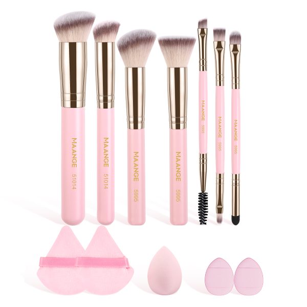 MAANGE Wholesale Professional 7pcs  Brush  5pcs Powder Puff Eyeshadow Brushes Loose Powder Blush Foundation Makeup Brushes Set