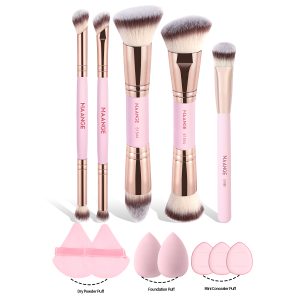 MAANGE Wholesale Professional 5pcs  Brush  7pcs Powder Puff Eyeshadow Brushes Loose Powder Blush Foundation Makeup Brushes Set