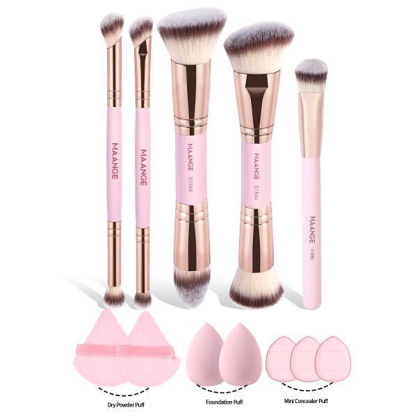 MAANGE Wholesale Professional 5pcs  Brush  7pcs Powder Puff Eyeshadow Brushes Loose Powder Blush Foundation Makeup Brushes Set