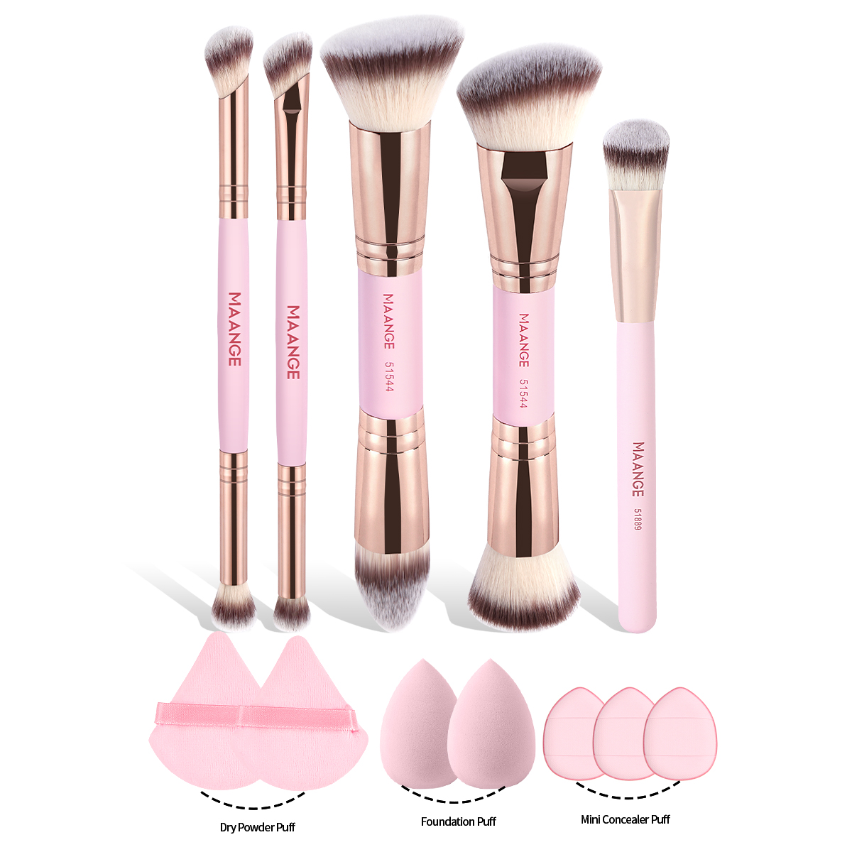 MAANGE Wholesale Professional 5pcs  Brush  7pcs Powder Puff Eyeshadow Brushes Loose Powder Blush Foundation Makeup Brushes Set - 图片 1
