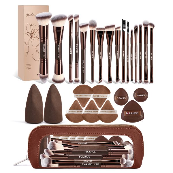 MAANGE Wholesale 16pcs Makeup Brush 10pcs Powder Puff Makeup Bag Foundation Loose Powder Eyeshadow Facial Makeup Brush Set
