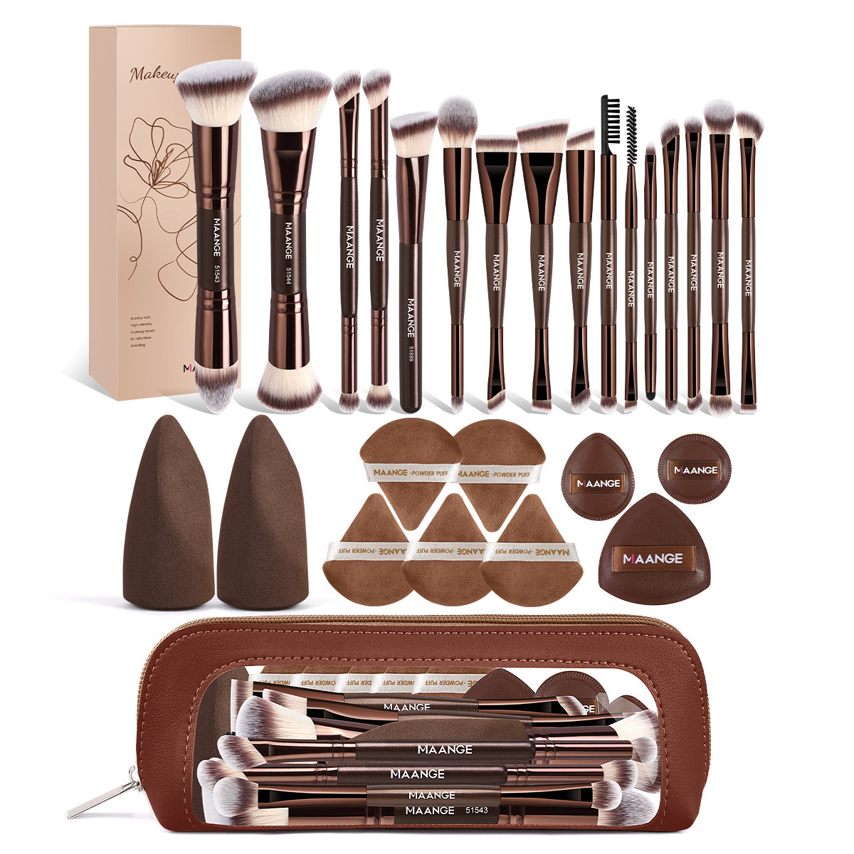 MAANGE Wholesale 16pcs Makeup Brush 10pcs Powder Puff Makeup Bag Foundation Loose Powder Eyeshadow Facial Makeup Brush Set - 图片 1