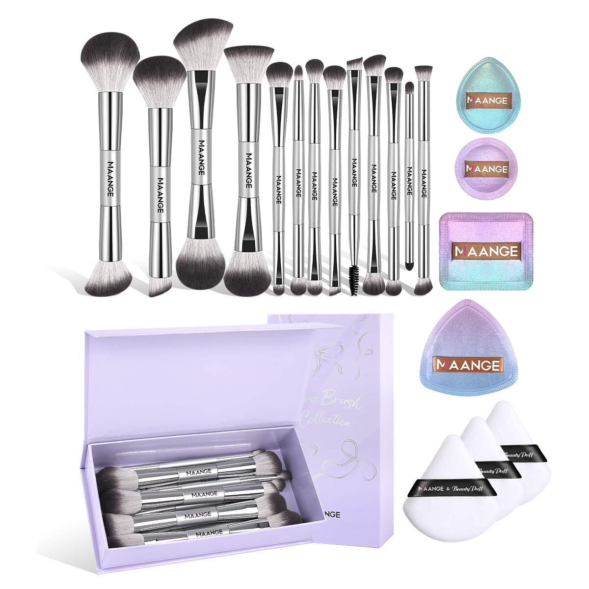 MAANGE Professional 13PCS Makeup Brush Set 7PCS Powder Puff Face Powder Foundation Concealer  Eyeshadow Makeup Brush Set - 图片 1