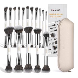 MAANGE Private Label Professional Wholesale 16pcs Double-ended Brush Eye Shadow Loose Powder Foundation Liquid Makeup Brush Set