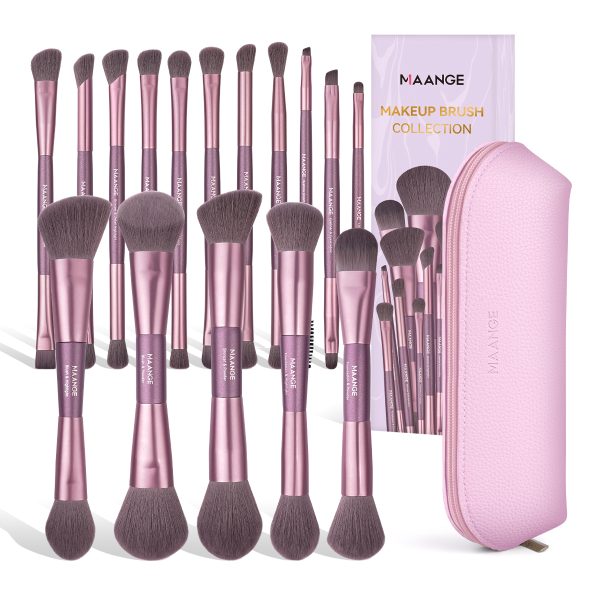 MAANGE New Arrival Luxury 16pcs Double-ended Brush Eye Shadow Loose Powder Foundation Liquid Professional Makeup Brush Set