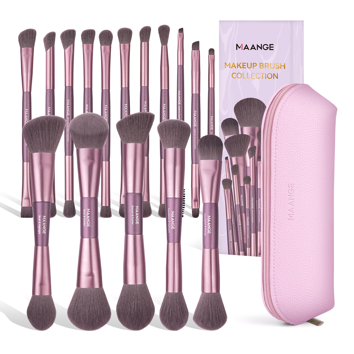 MAANGE New Arrival Luxury 16pcs Double-ended Brush Eye Shadow Loose Powder Foundation Liquid  Professional Makeup Brush Set - 图片 1