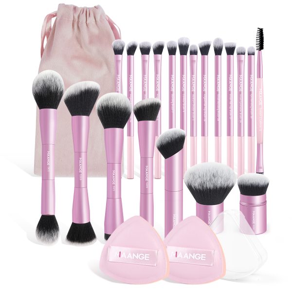 MAANGE Wholesale 20pcs Makeup Brush Private Label  2pcs Powder Puff Professional Makeup Brush Kit Luxury Face Makeup Brush Set
