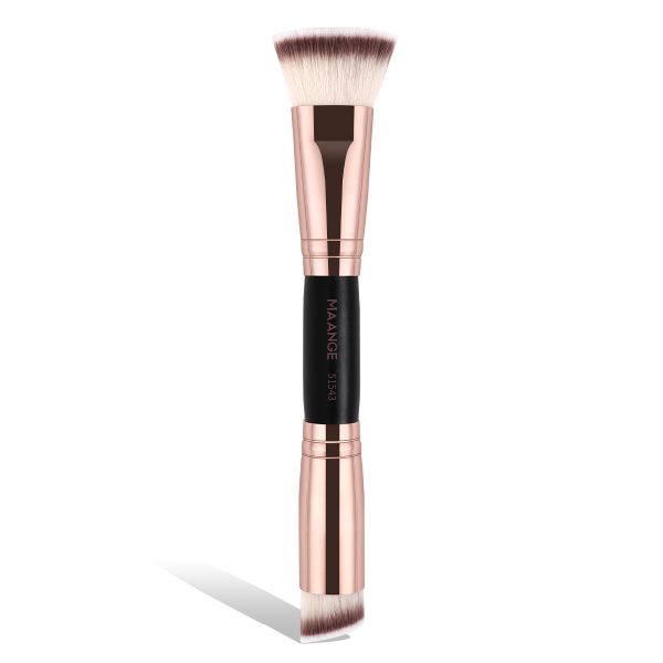 MAANGE Custom Logo Aluminum Tube Angled Top Double Ended High Quality Single Makeup Foundation Brush Professional Makeup Brushes
