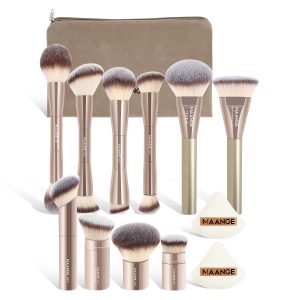 MAANGE Wholesale 10pcs Makeup Brush Synthetic  2 Powder Puff High Quality  Private Label Travel  Professional  Makeup Brush Set