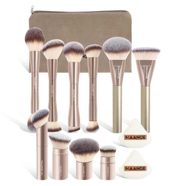 MAANGE Wholesale 10pcs Makeup Brush Synthetic 2 Powder Puff High Quality Private Label Travel Professional Makeup Brush Set