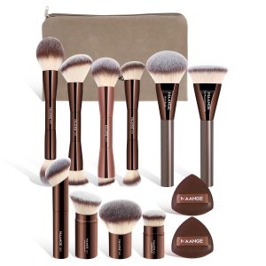 MAANGE Wholesale 10pcs Makeup Brush 2 Powder Puff High Quality Brown Private Label Travel  Professional  Makeup Brush Kit
