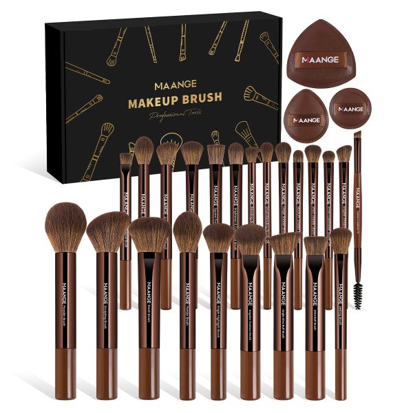 MAANGE 23PCS Makeup Brush 3pcs Powder Puff Foundation Concealer Powder Eyelash Eyebrow Eyeshadow Professional Makeup Brush Set