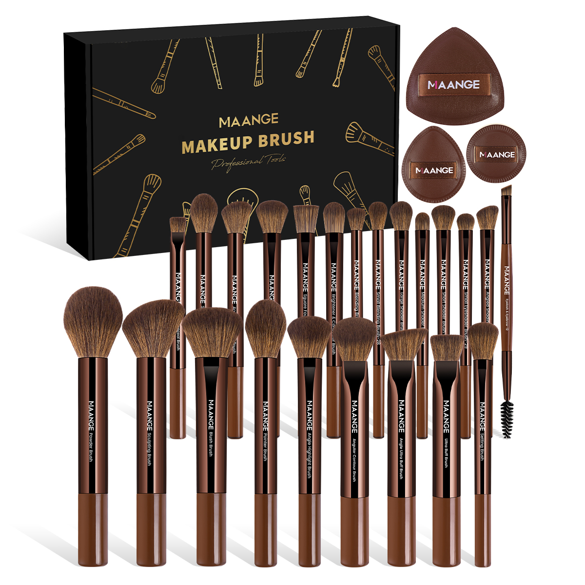 MAANGE  23PCS Makeup Brush  3pcs Powder Puff Foundation Concealer Powder Eyelash Eyebrow Eyeshadow Professional Makeup Brush Set - 图片 1