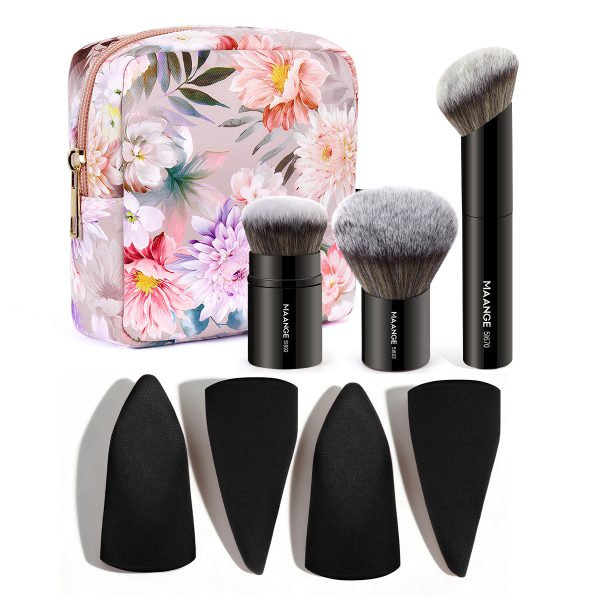 MAANGE 3pcs Makeup Foundation Blush Loose Powder Brush Makeup Puff 4pcs Powder Puff  Custom logo Professional Makeup Brush Set