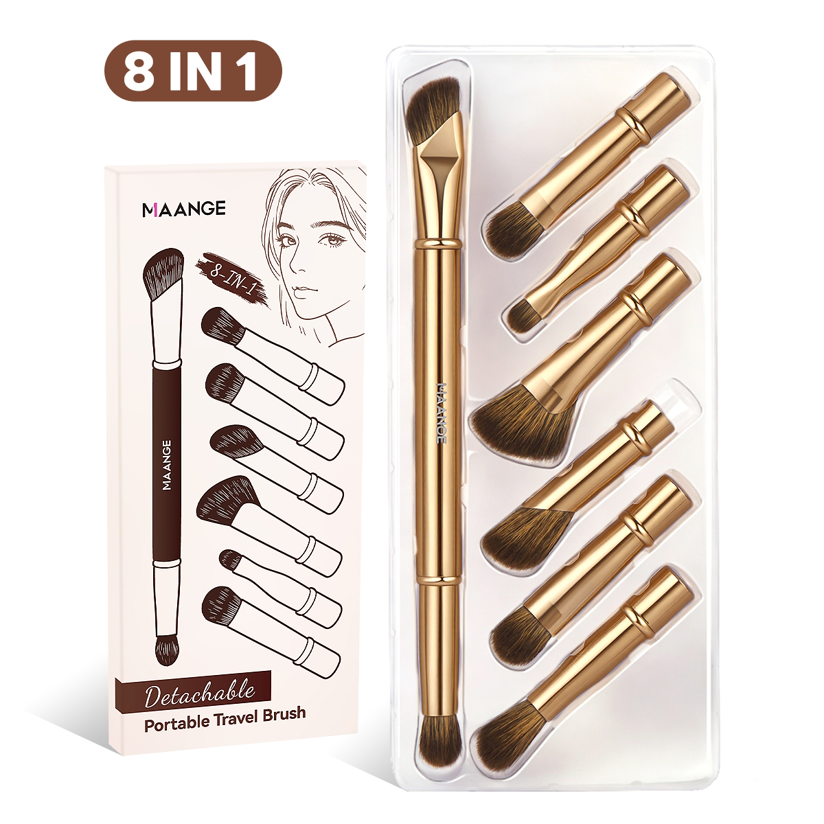 MAANGE New Arrival 8-in-1 Custom OEM&ODM 8-in-1 Single Makeup Brush High-quality Eyes Professional Facial Makeup Brush - 图片 1