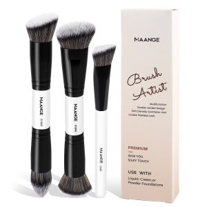 MAANGE Wholesale Custom Logo 3pcs Double Ended Foundation Makeup Brushes Private Label Professional Makeup Brush Set