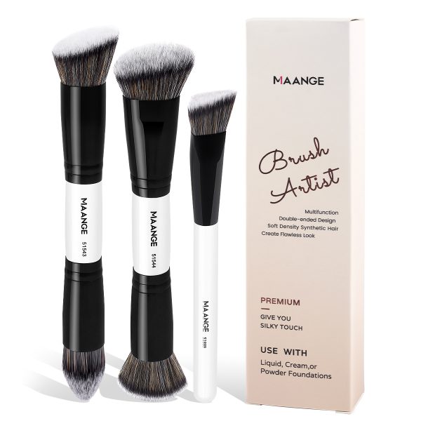 MAANGE Wholesale Custom Logo 3pcs Double Ended Foundation Makeup Brushes Private Label Professional Makeup Brush Set