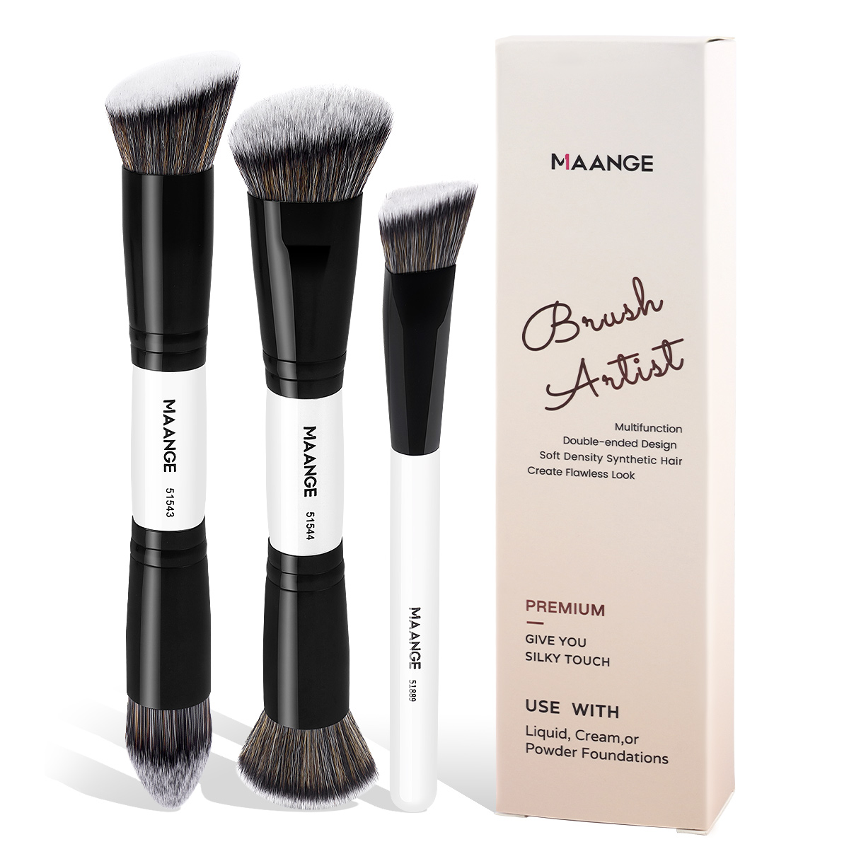 MAANGE Wholesale Custom Logo 3pcs Double Ended Foundation Makeup Brushes Private Label Professional Makeup Brush Set - 图片 1