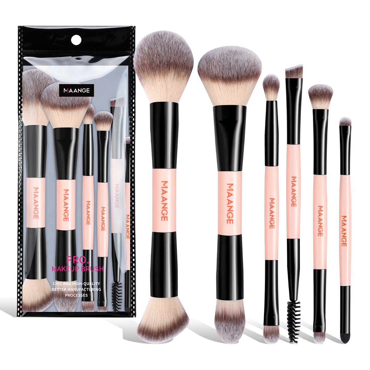 MAANGE Custom OEM&ODM 6PCS Double-ended Makeup Brushes Foundation Concealer Blush Eyeshadow Facial Makeup Brush Set - 图片 1