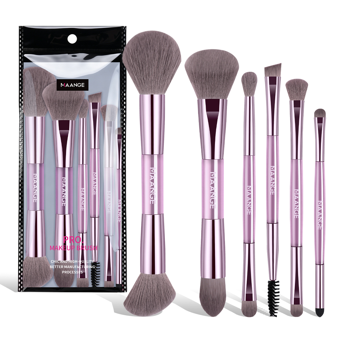 MAANGE Custom OEM&ODM 6PCS Double-ended Makeup Brushes Foundation  Concealer  Eye Shadow Brush Luxury Facial Makeup Brush Set - 图片 1