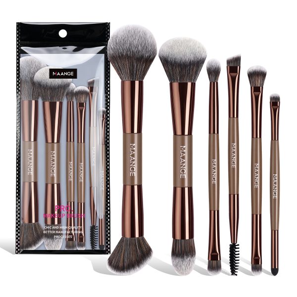 MAANGE Custom OEM&ODM 6PCS Double-ended Makeup Brushes Foundation Concealer Eye Shadow Brush Facial Makeup Brush Set