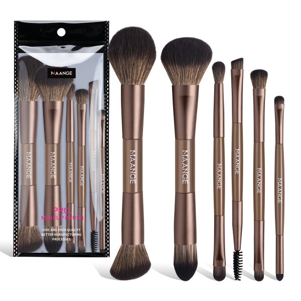 MAANGE Custom OEM&ODM 6PCS Double-ended Makeup Brushes Foundation Concealer Eye Shadow Brush Facial Makeup Brush Set