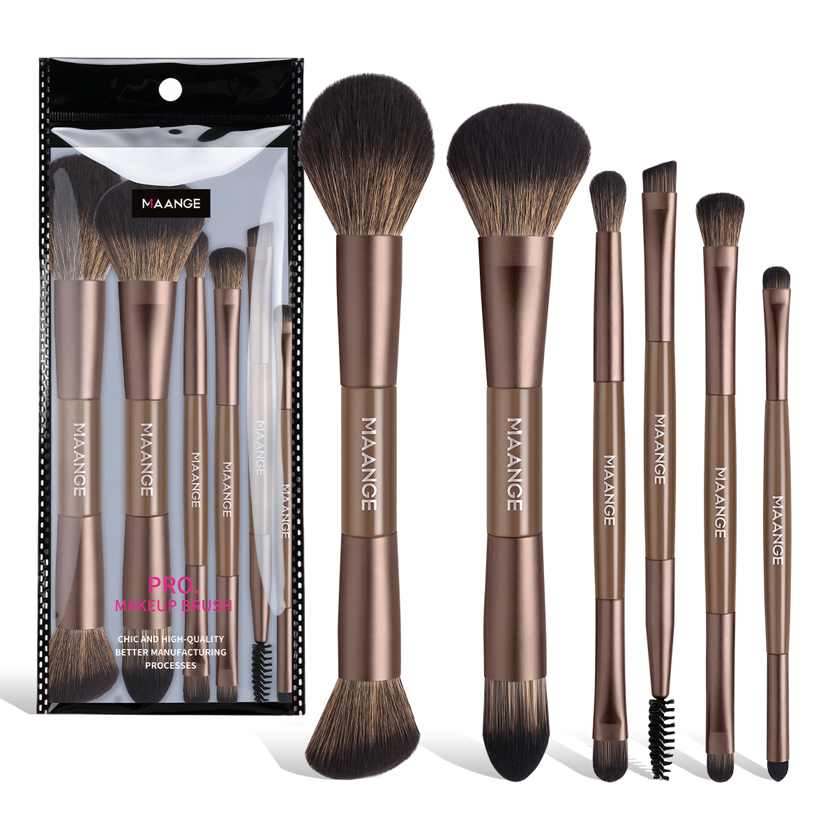 MAANGE Custom OEM&ODM 6PCS Double-ended Makeup Brushes Foundation  Concealer  Eye Shadow Brush Facial Makeup Brush Set - 图片 1