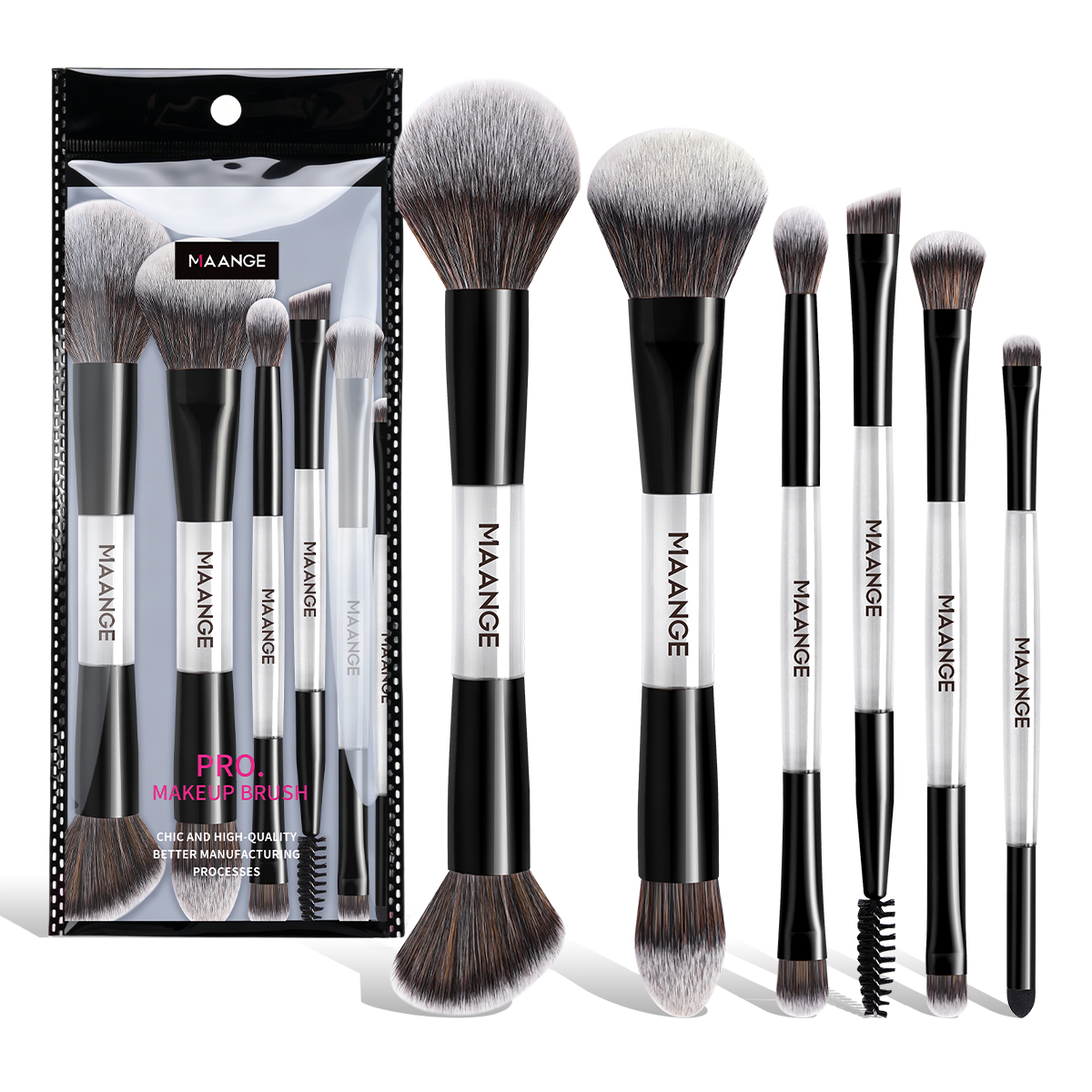 MAANGE Custom LOGO OEM&ODM 6PCS Double-ended Makeup Brushes Foundation  Concealer  Eye Shadow Professional Makeup Brush Set - 图片 1
