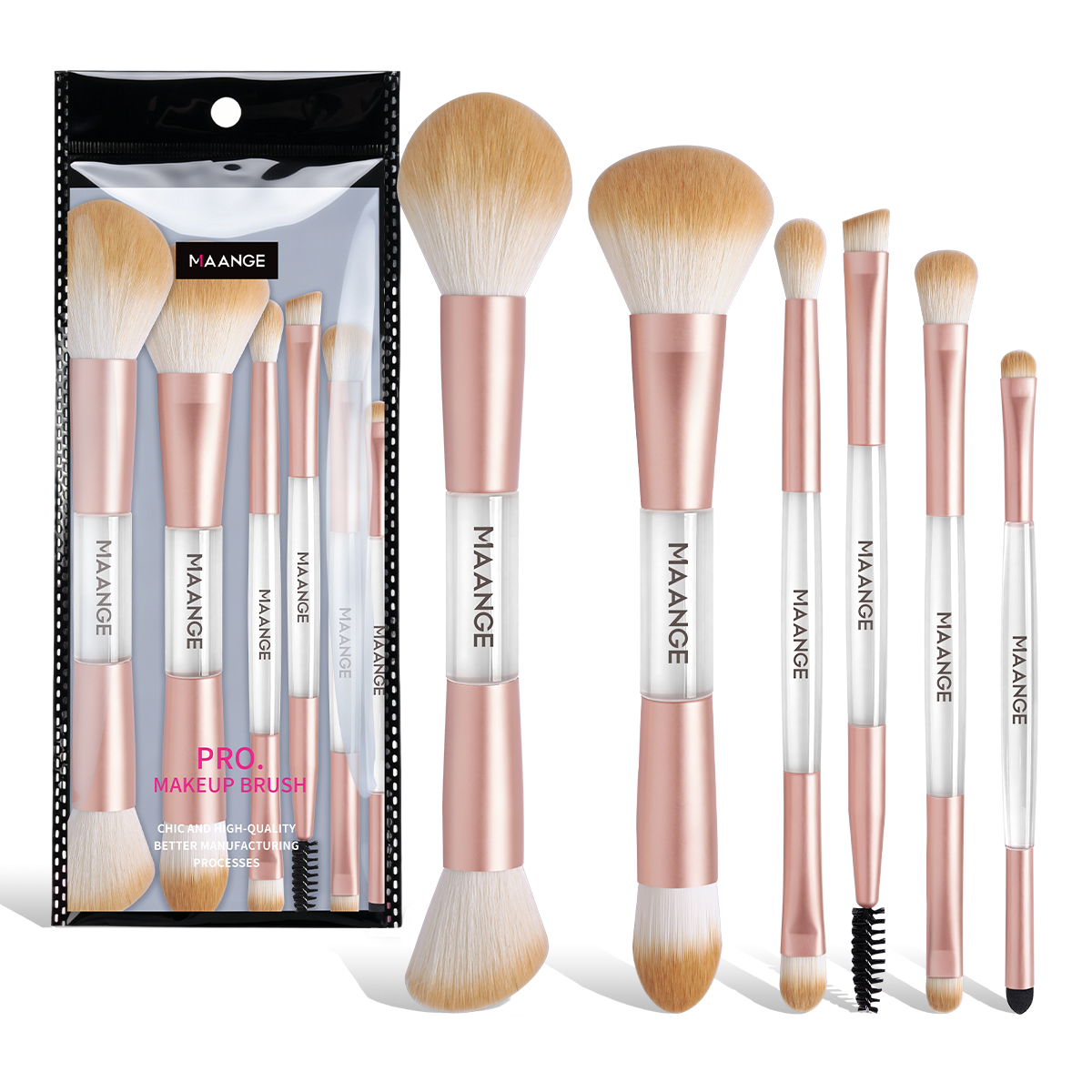 MAANGE Custom OEM&ODM 6PCS Double-ended Makeup Brushes Foundation  Concealer  Eye Shadow Brush Facial Makeup Brush Set - 图片 1