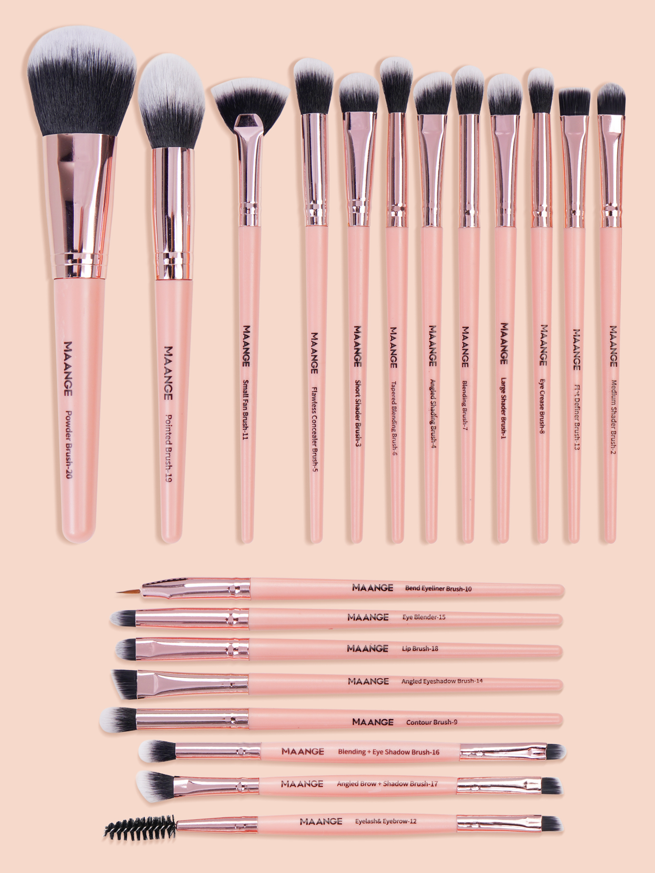 MAANGE Eye Blending Brush Private Label 20pcs Wholesale Cosmetic Brushes Face Contour Eye Shadow Brush Makeup Set - 图片 4