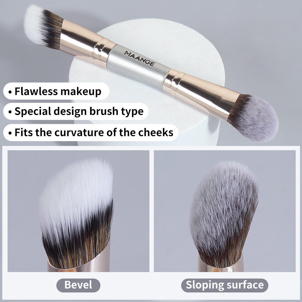 MAANGE Custom Logo  2PCS Double-ended Makeup Brush Loose Powder Liquid Foundation Blush Professional Makeup Brushes - 图片 6