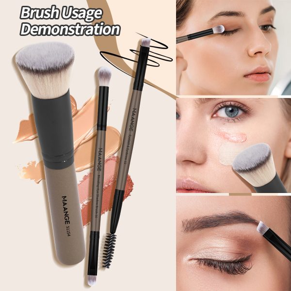 MAANGE 3pcs Cosmetic Brush Professional Foundation Highlight Eyebrow Concealer Wholesale Custom Makeup Brushes Set