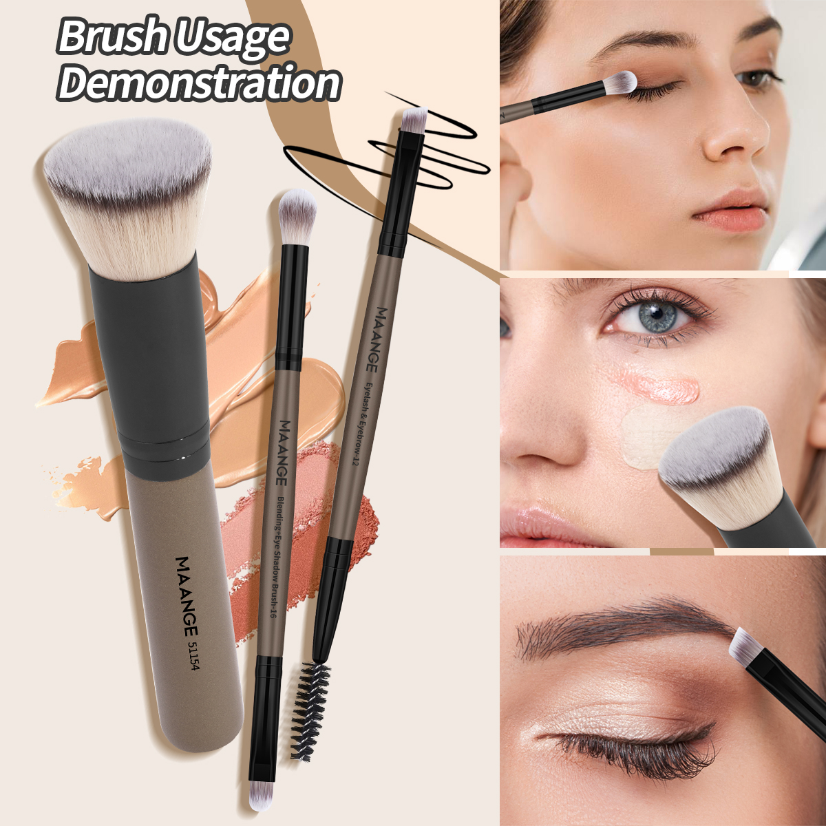 MAANGE 3pcs Cosmetic Brush Professional Foundation Highlight Eyebrow Concealer Wholesale Custom Makeup Brushes Set - 图片 4