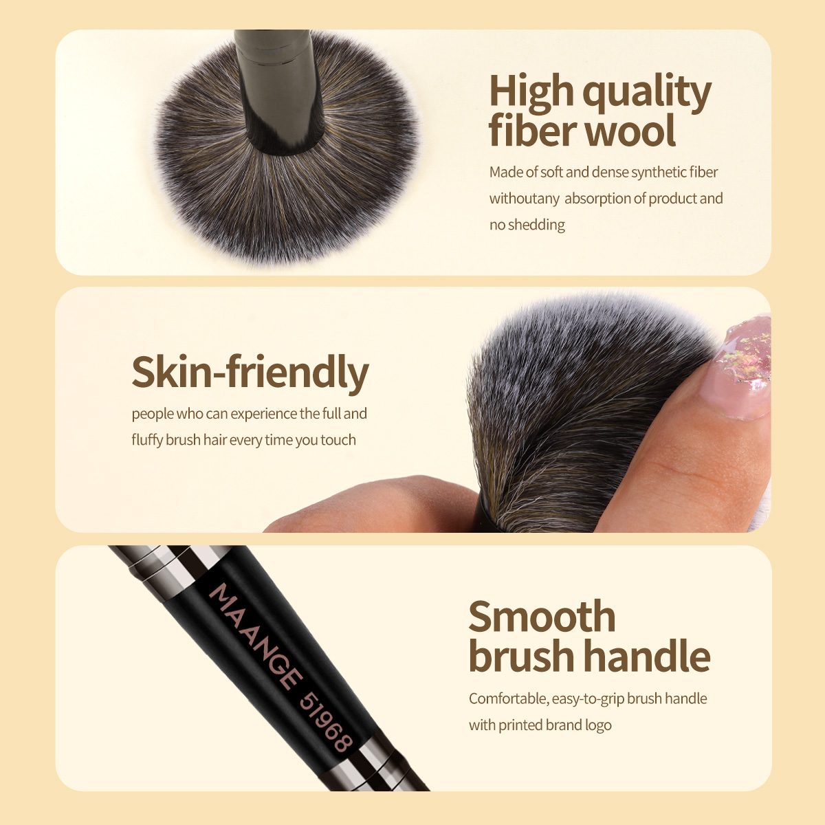 MAANGE Wholesale Private Label Custom  Single Makeup Brush  Foundation Loose Powder Blush Professional Makeup Brush - 图片 3