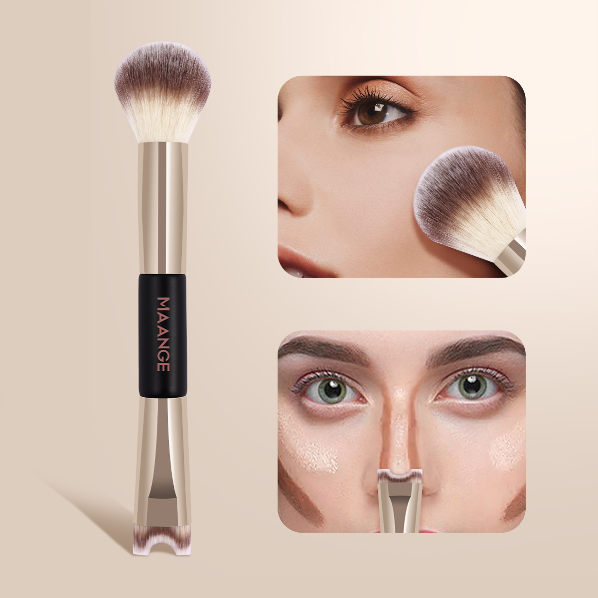 MAANGE  2pcs Double-end Makeup Brush Foundation Loose Powder Nose Shadow Contour Brush Professional Makeup Brush Set - 图片 5