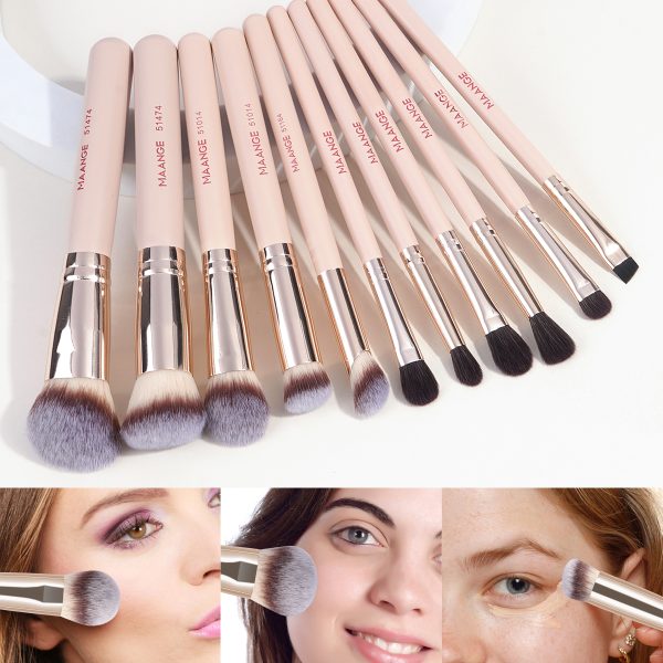 MAANGE Custom OEM&ODM 11pcs  Makeup Brush 4pcs Powder Puff Facial  Makeup Brushes  Private Label Professional Makeup Brush Kit