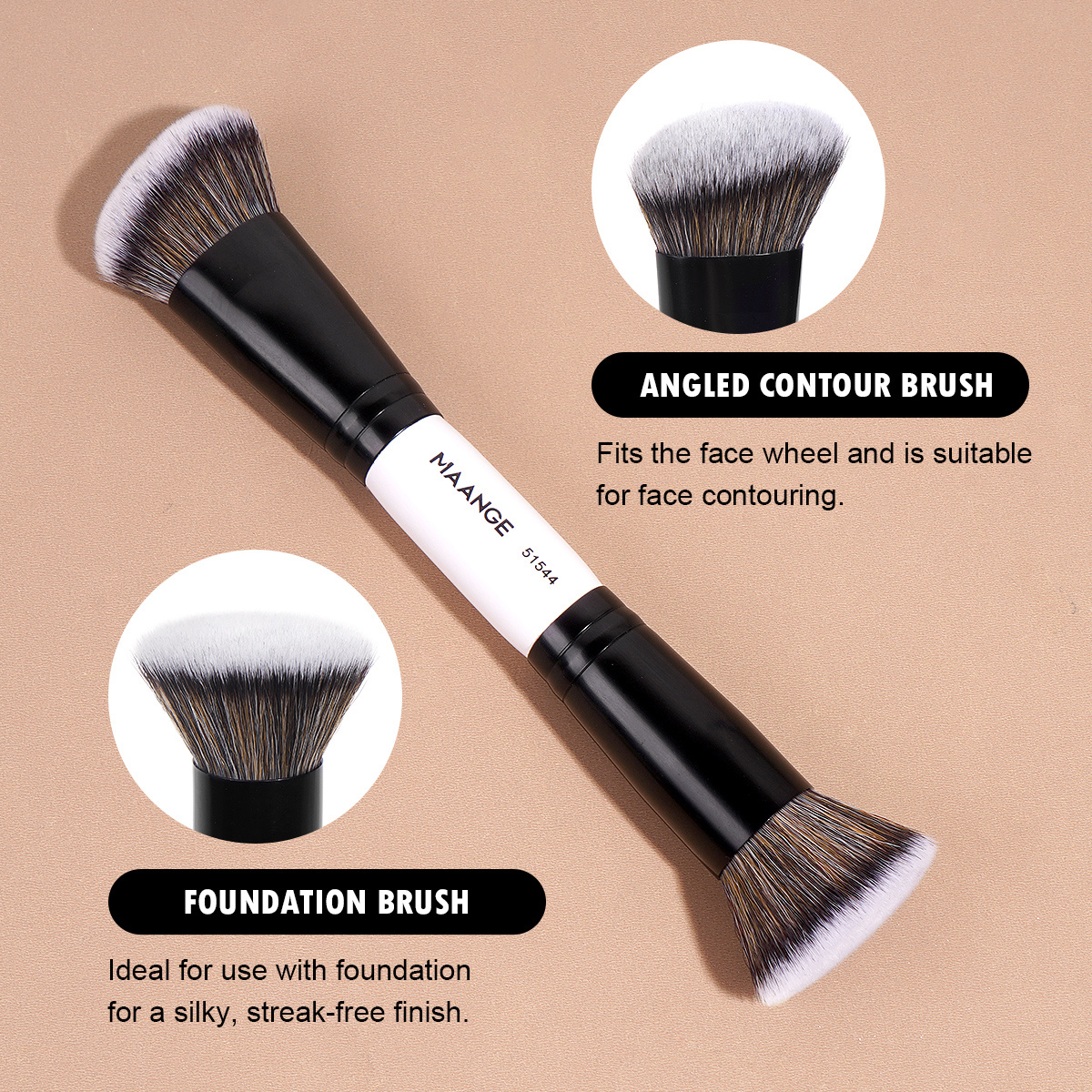 MAANGE Wholesale Custom Logo 3pcs Double Ended Foundation Makeup Brushes Private Label Professional Makeup Brush Set - 图片 4