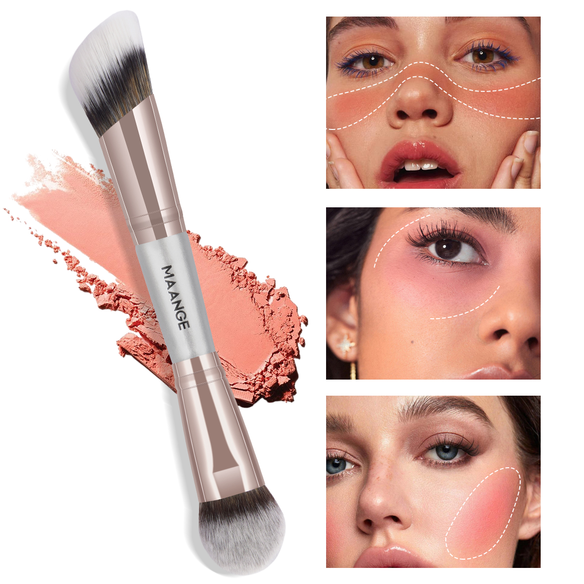 MAANGE Custom Logo  2PCS Double-ended Makeup Brush Loose Powder Liquid Foundation Blush Professional Makeup Brushes - 图片 5