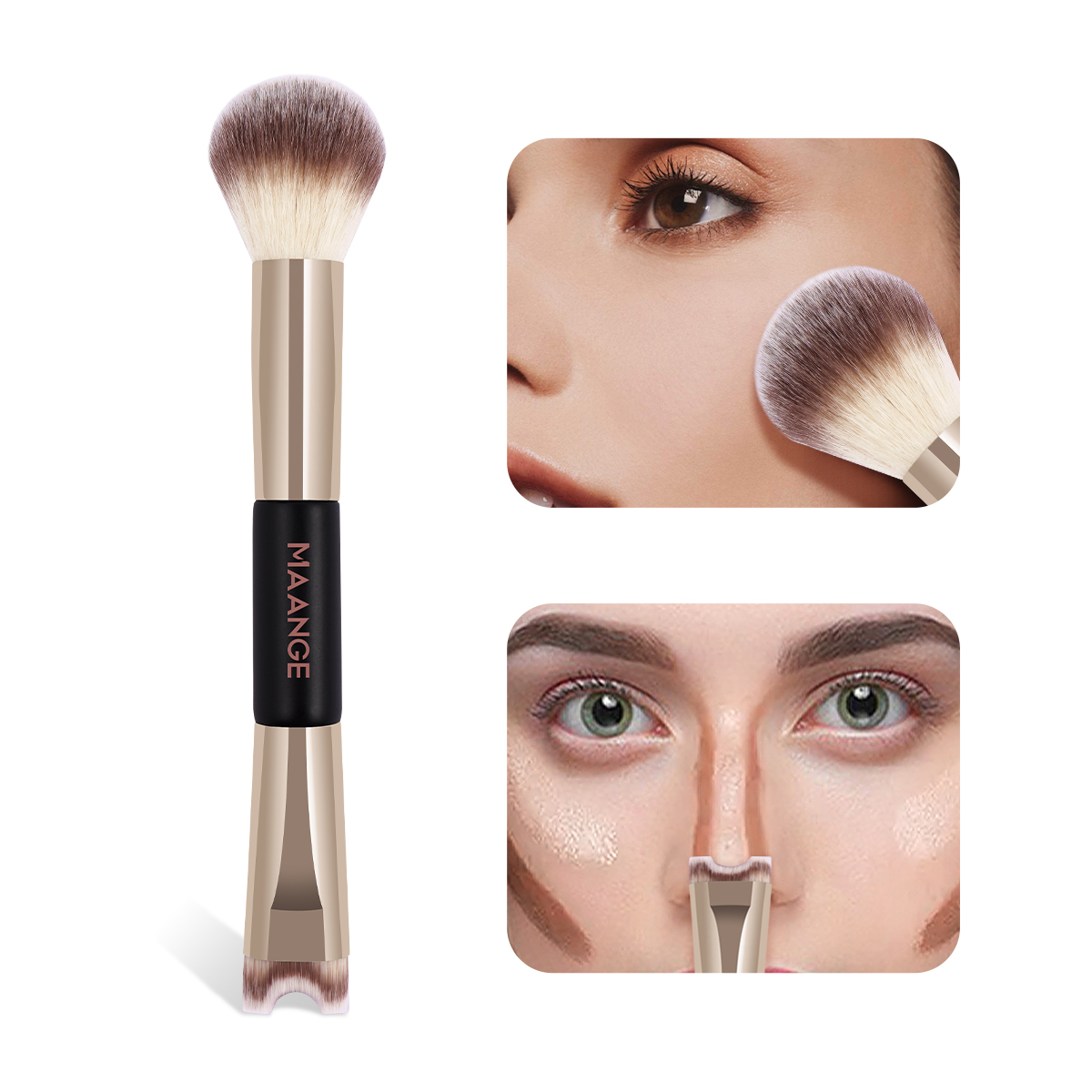 MAANGE  2pcs Double-end Makeup Brush Foundation Loose Powder Nose Shadow Contour Brush Professional Makeup Brush Set - 图片 2
