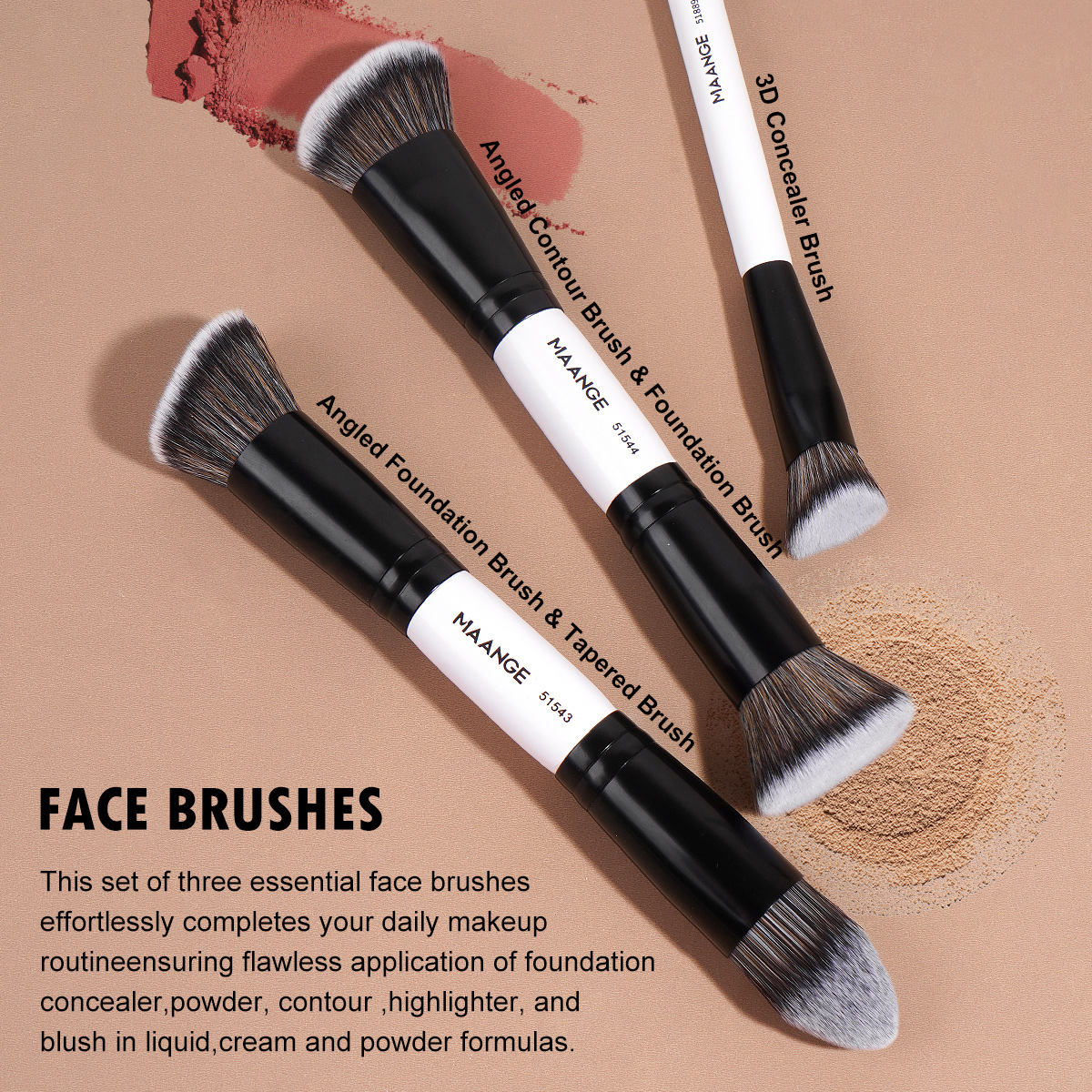 MAANGE Wholesale Custom Logo 3pcs Double Ended Foundation Makeup Brushes Private Label Professional Makeup Brush Set - 图片 6