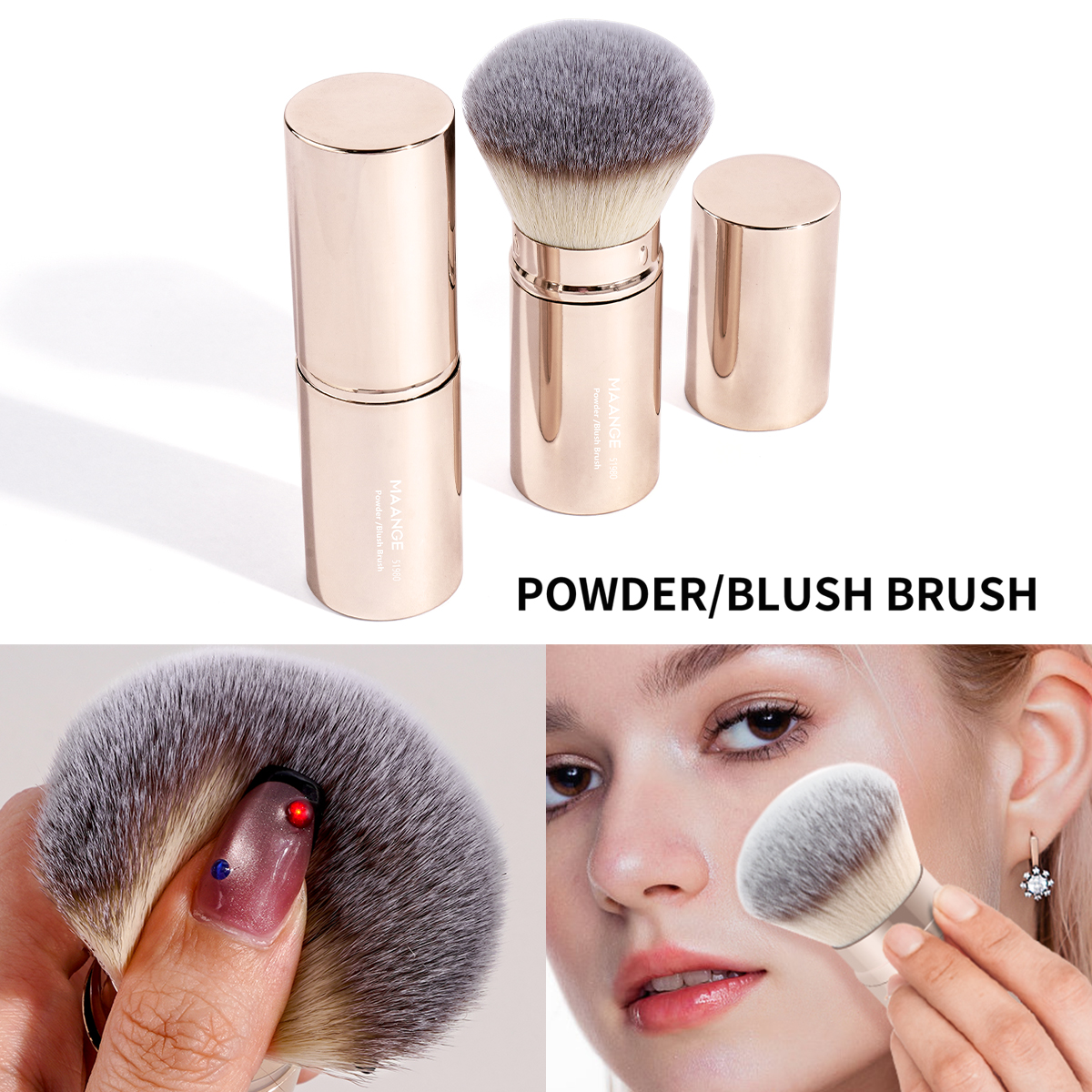 MAANGE Single Foundation Brush Single Pack Makeup Brush Round-head Telescopic Brush Foundation Loose Powder Makeup Brush - 图片 6