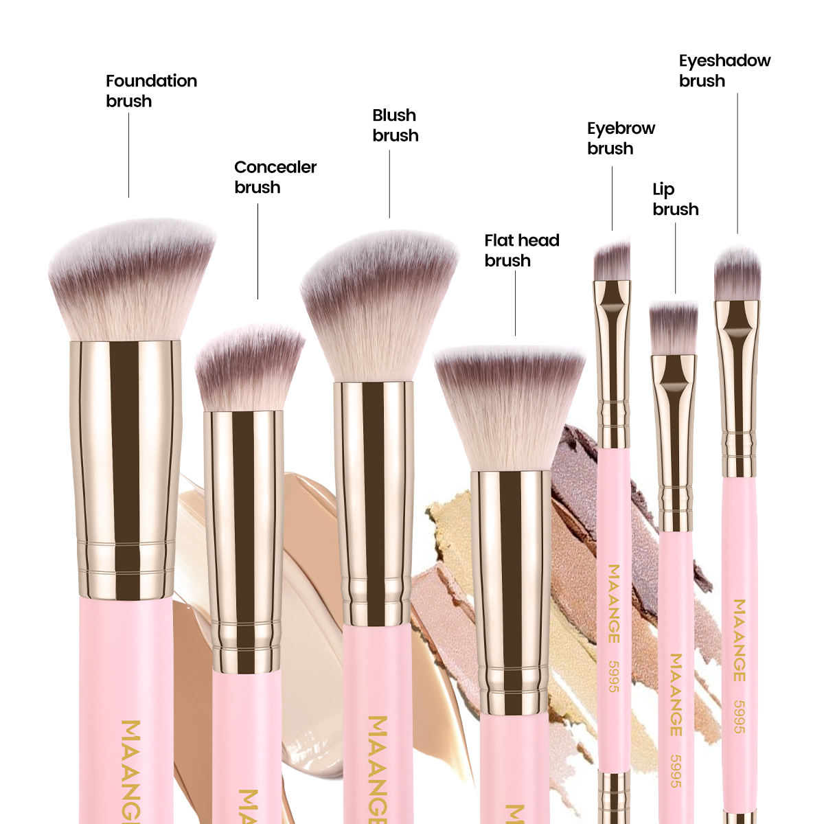 MAANGE Wholesale Professional 7pcs  Brush  5pcs Powder Puff Eyeshadow Brushes Loose Powder Blush Foundation Makeup Brushes Set - 图片 6