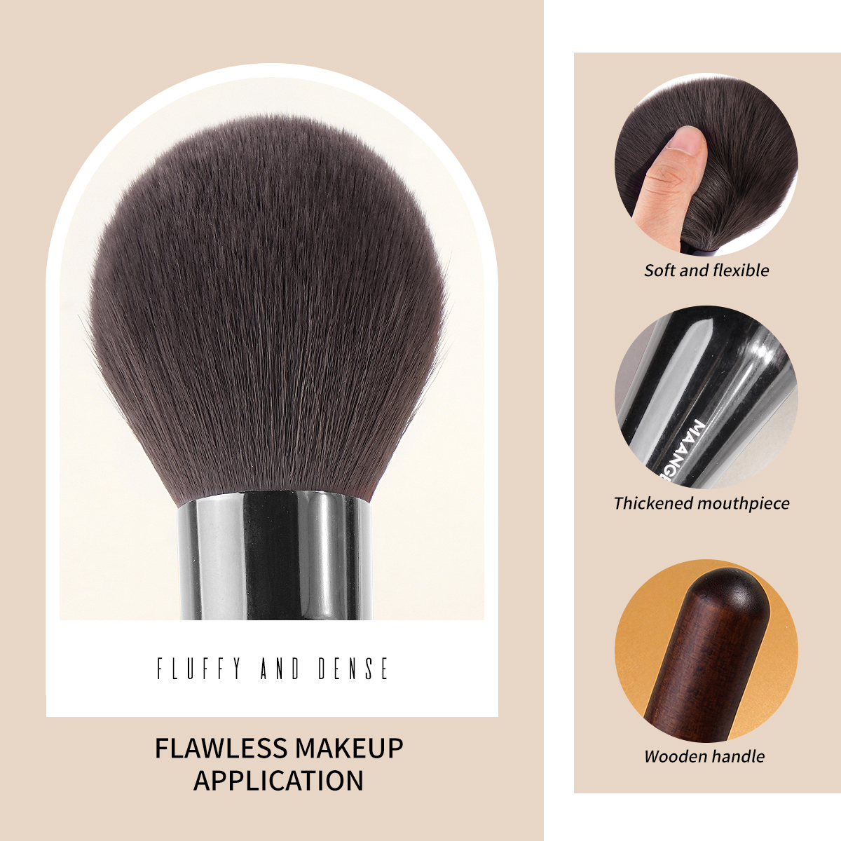 MAANGE Custom Logo OEM&ODM Single Big Size Loose Powder Makeup Brush Powder Blush Brown Foundation Makeup Brushes (复制) - 图片 4