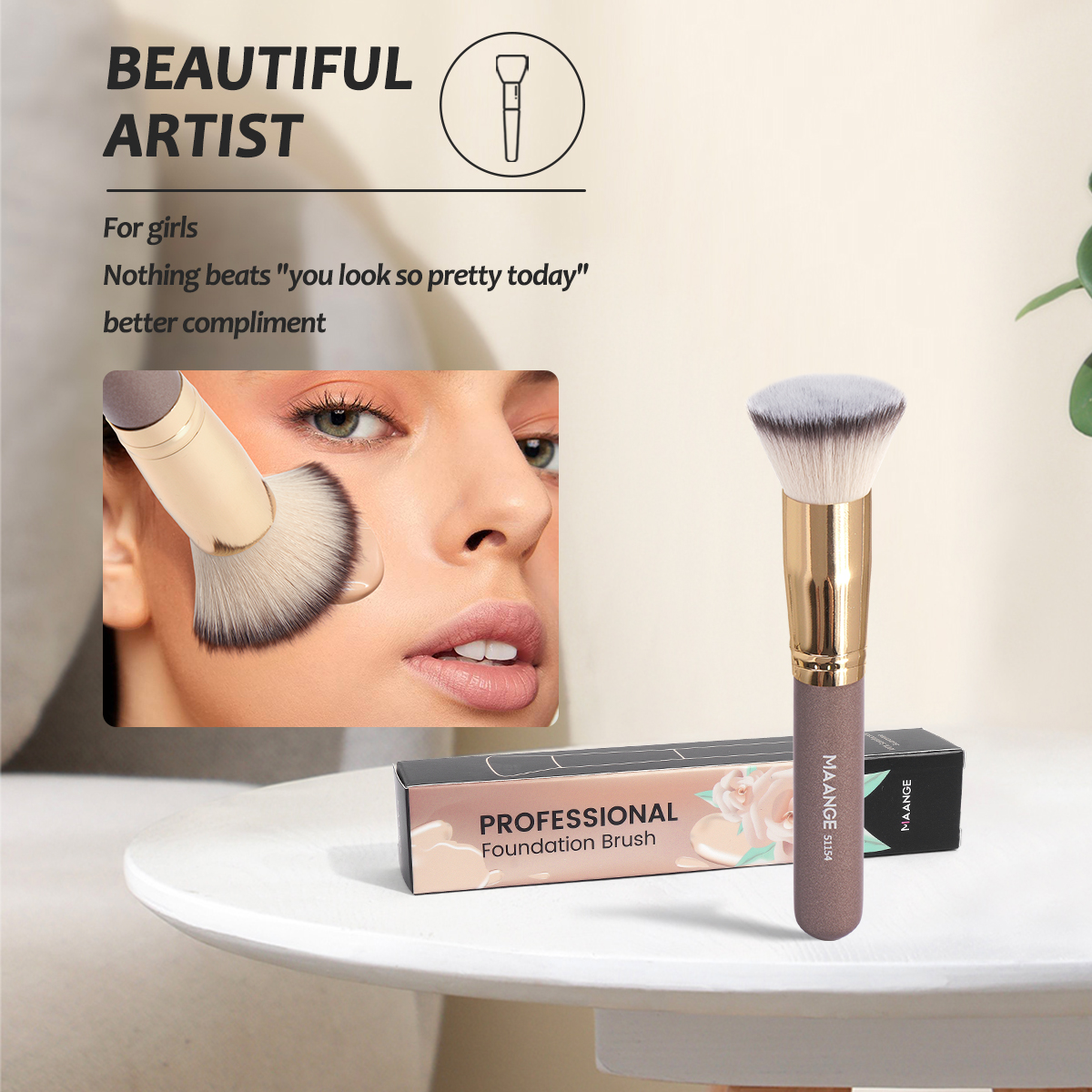 MAANGE Wholesale Single Flat Liquid Custom Foundation Brush Packing Makeup Brush Makeup Box Professional Makeup Brush Set - 图片 5