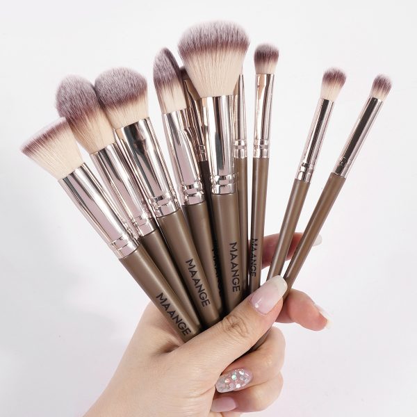 Maange Custom Logo 10pcs Makeup Brushes Foundation Brush Loose Powder Brush Eyeshadow Brush Professional Makeup Brush Set