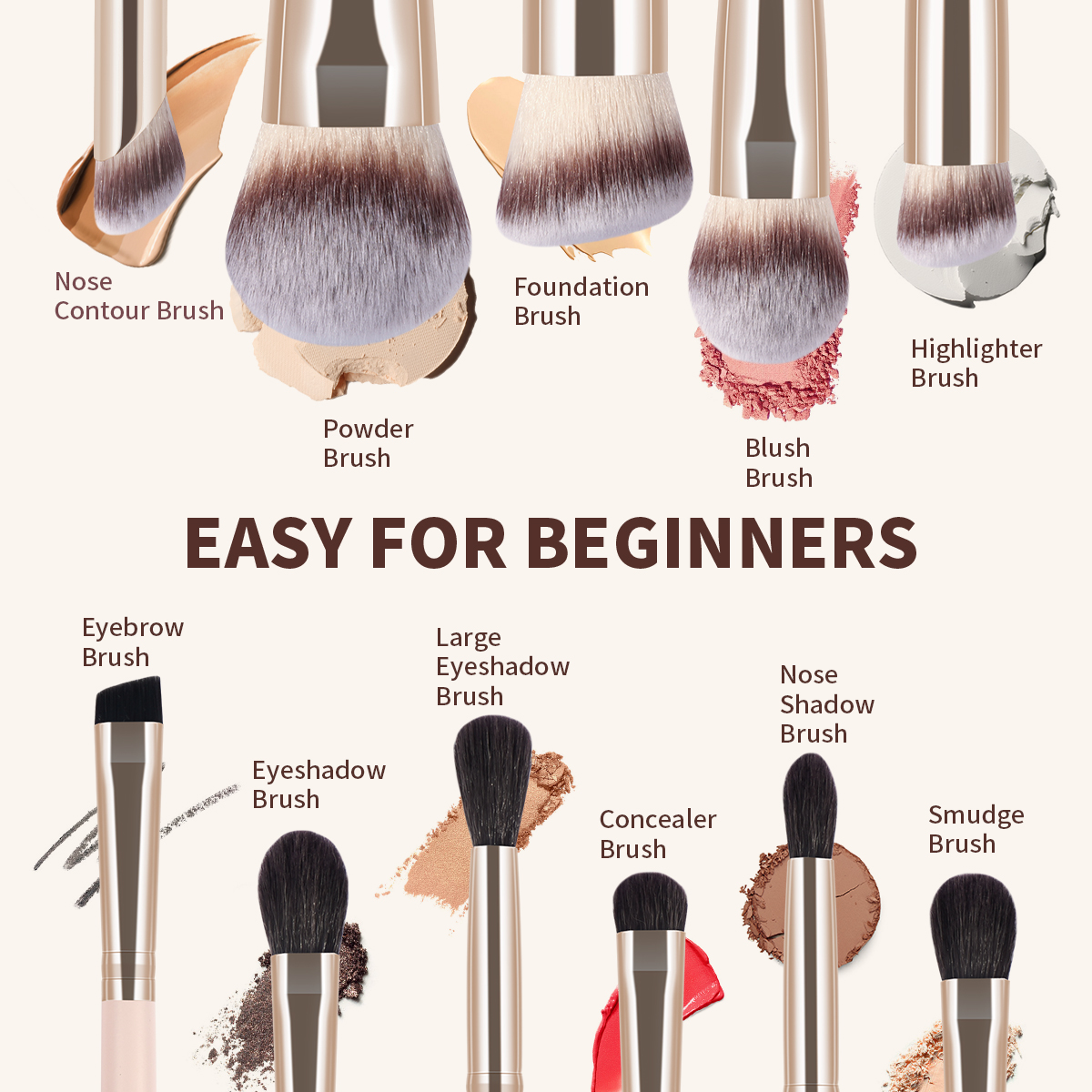 MAANGE Custom OEM&ODM 11pcs  Makeup Brush 4pcs Powder Puff Facial  Makeup Brushes  Private Label Professional Makeup Brush Kit - 图片 4